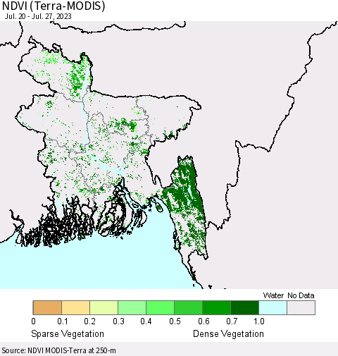 Bangladesh NDVI (Terra-MODIS) Thematic Map For 7/20/2023 - 7/27/2023
