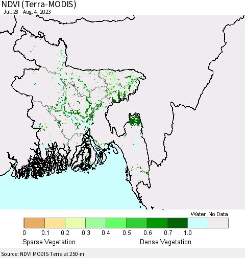 Bangladesh NDVI (Terra-MODIS) Thematic Map For 7/28/2023 - 8/4/2023