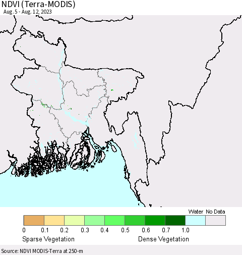 Bangladesh NDVI (Terra-MODIS) Thematic Map For 8/5/2023 - 8/12/2023