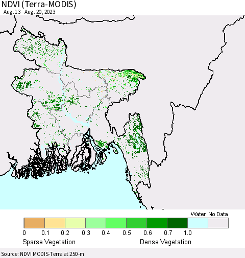 Bangladesh NDVI (Terra-MODIS) Thematic Map For 8/13/2023 - 8/20/2023