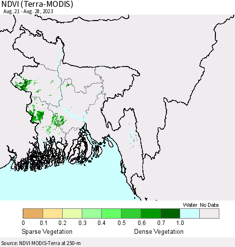 Bangladesh NDVI (Terra-MODIS) Thematic Map For 8/21/2023 - 8/28/2023