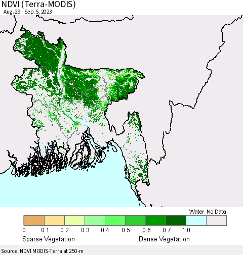 Bangladesh NDVI (Terra-MODIS) Thematic Map For 8/29/2023 - 9/5/2023