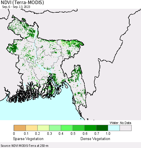 Bangladesh NDVI (Terra-MODIS) Thematic Map For 9/6/2023 - 9/13/2023