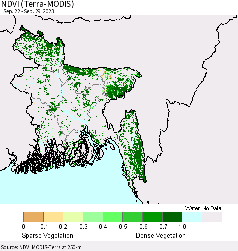 Bangladesh NDVI (Terra-MODIS) Thematic Map For 9/22/2023 - 9/29/2023