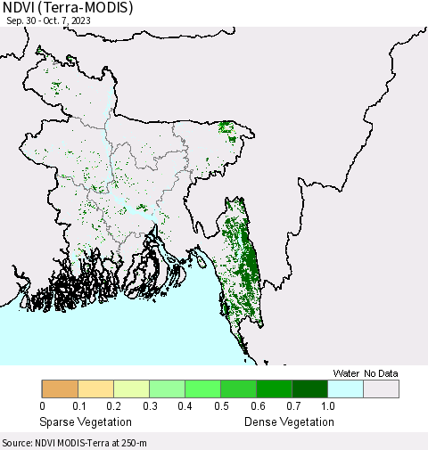 Bangladesh NDVI (Terra-MODIS) Thematic Map For 9/30/2023 - 10/7/2023