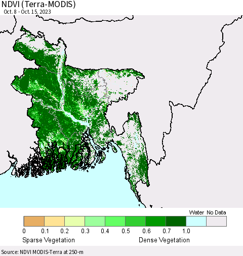 Bangladesh NDVI (Terra-MODIS) Thematic Map For 10/8/2023 - 10/15/2023