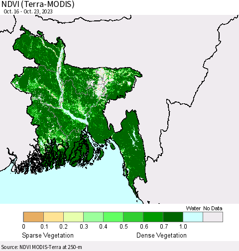 Bangladesh NDVI (Terra-MODIS) Thematic Map For 10/16/2023 - 10/23/2023