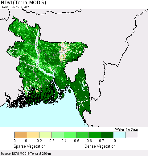 Bangladesh NDVI (Terra-MODIS) Thematic Map For 11/1/2023 - 11/8/2023