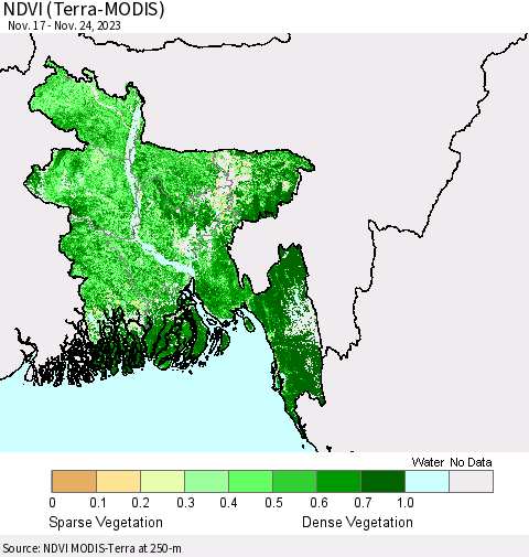 Bangladesh NDVI (Terra-MODIS) Thematic Map For 11/17/2023 - 11/24/2023