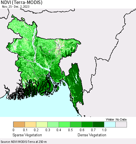 Bangladesh NDVI (Terra-MODIS) Thematic Map For 11/25/2023 - 12/2/2023