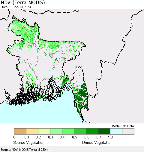 Bangladesh NDVI (Terra-MODIS) Thematic Map For 12/3/2023 - 12/10/2023