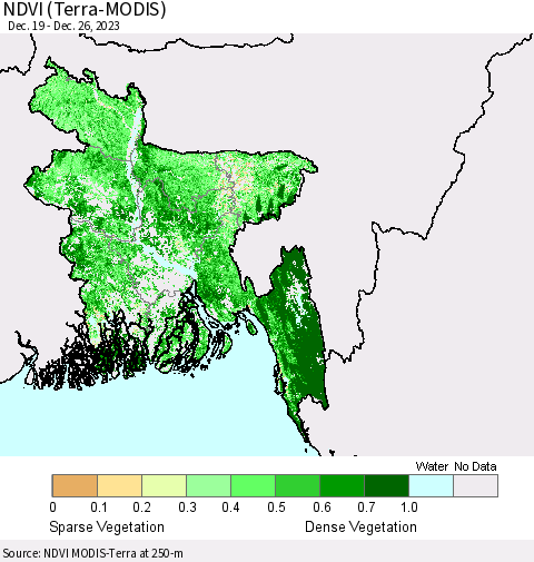 Bangladesh NDVI (Terra-MODIS) Thematic Map For 12/19/2023 - 12/26/2023