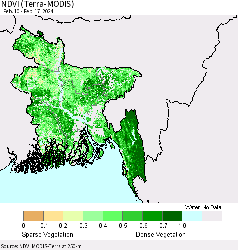 Bangladesh NDVI (Terra-MODIS) Thematic Map For 2/10/2024 - 2/17/2024