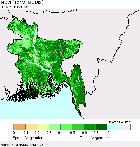 Bangladesh NDVI (Terra-MODIS) Thematic Map For 2/26/2024 - 3/4/2024