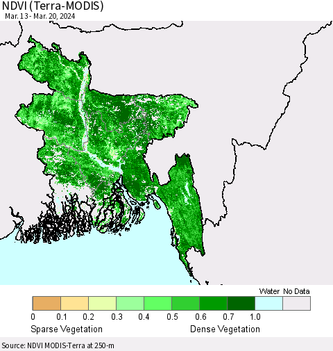Bangladesh NDVI (Terra-MODIS) Thematic Map For 3/13/2024 - 3/20/2024