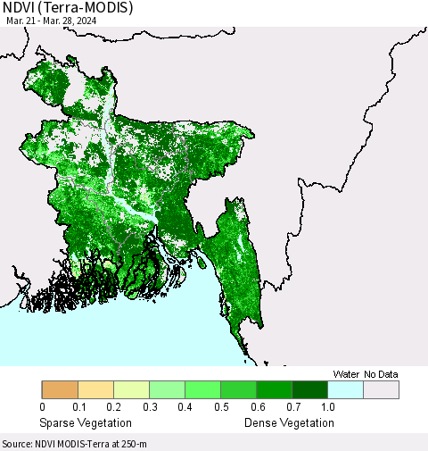 Bangladesh NDVI (Terra-MODIS) Thematic Map For 3/21/2024 - 3/28/2024
