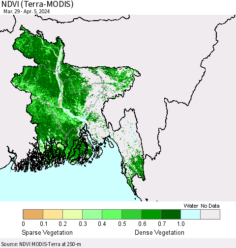 Bangladesh NDVI (Terra-MODIS) Thematic Map For 3/29/2024 - 4/5/2024