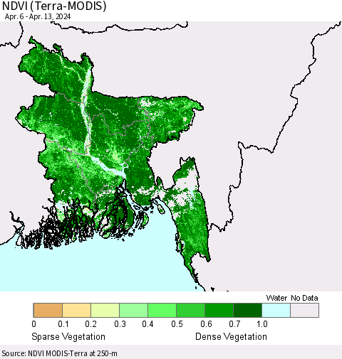 Bangladesh NDVI (Terra-MODIS) Thematic Map For 4/6/2024 - 4/13/2024