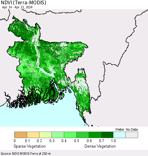 Bangladesh NDVI (Terra-MODIS) Thematic Map For 4/14/2024 - 4/21/2024
