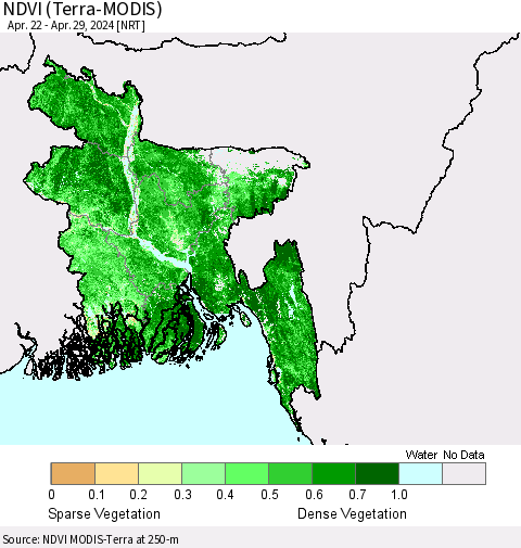 Bangladesh NDVI (Terra-MODIS) Thematic Map For 4/22/2024 - 4/29/2024