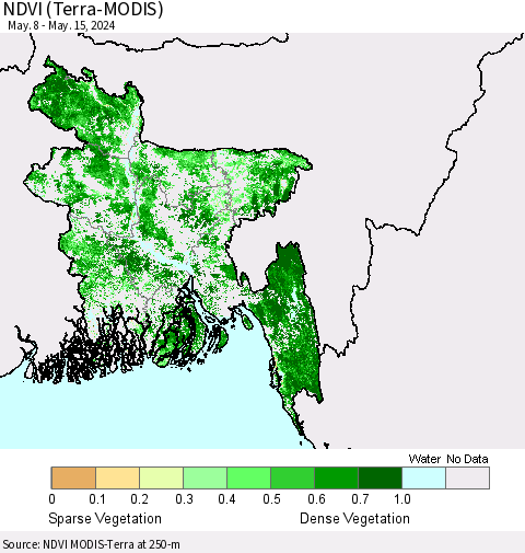 Bangladesh NDVI (Terra-MODIS) Thematic Map For 5/8/2024 - 5/15/2024
