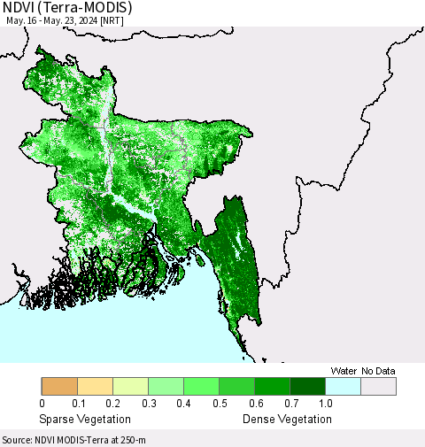 Bangladesh NDVI (Terra-MODIS) Thematic Map For 5/16/2024 - 5/23/2024