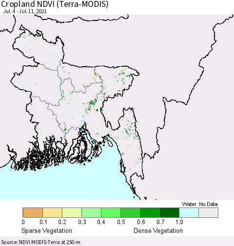 Bangladesh Cropland NDVI (Terra-MODIS) Thematic Map For 7/4/2021 - 7/11/2021