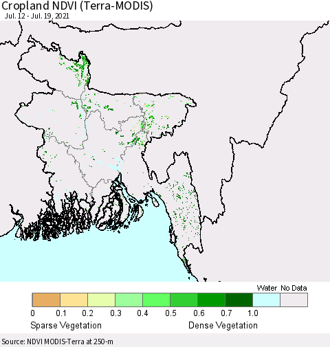 Bangladesh Cropland NDVI (Terra-MODIS) Thematic Map For 7/12/2021 - 7/19/2021