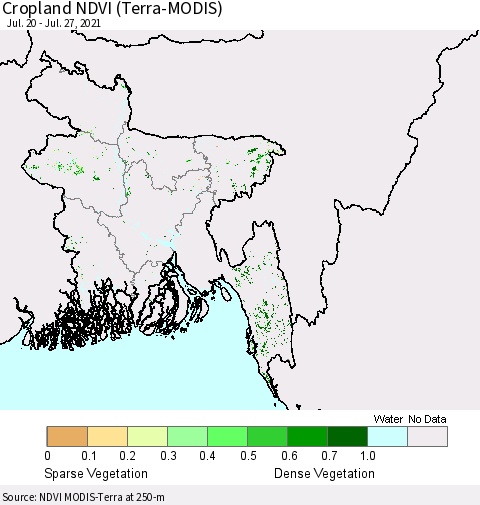 Bangladesh Cropland NDVI (Terra-MODIS) Thematic Map For 7/20/2021 - 7/27/2021
