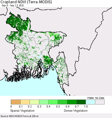 Bangladesh Cropland NDVI (Terra-MODIS) Thematic Map For 9/6/2021 - 9/13/2021