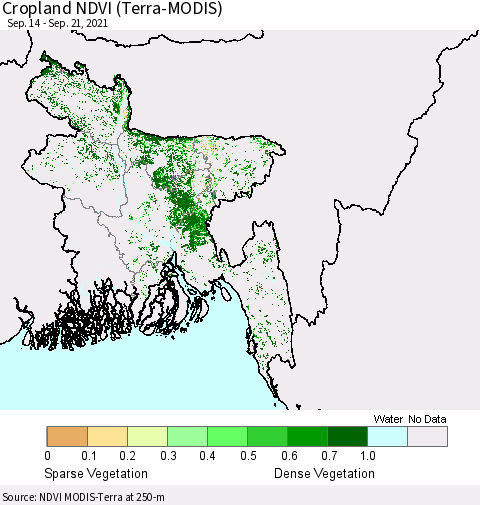 Bangladesh Cropland NDVI (Terra-MODIS) Thematic Map For 9/14/2021 - 9/21/2021