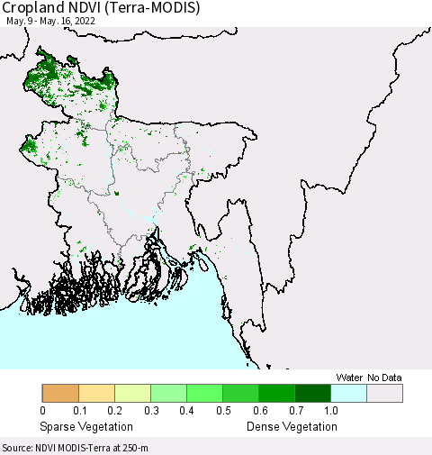 Bangladesh Cropland NDVI (Terra-MODIS) Thematic Map For 5/9/2022 - 5/16/2022