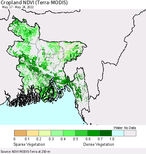 Bangladesh Cropland NDVI (Terra-MODIS) Thematic Map For 5/17/2022 - 5/24/2022