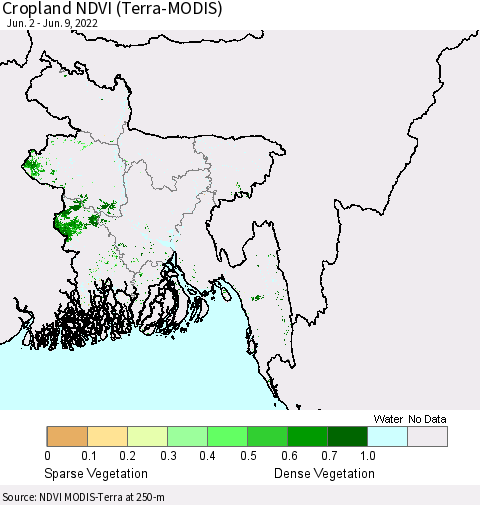 Bangladesh Cropland NDVI (Terra-MODIS) Thematic Map For 6/2/2022 - 6/9/2022
