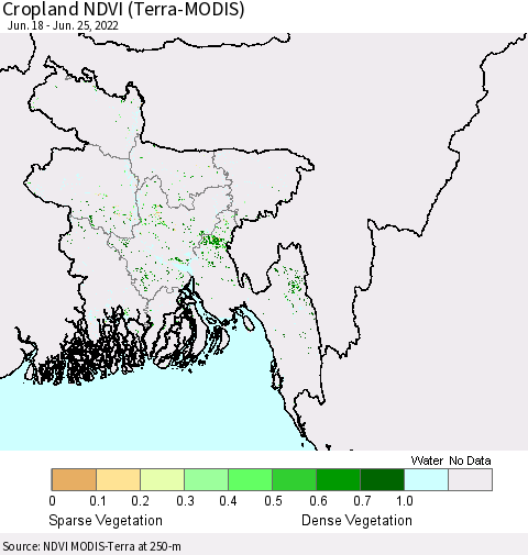Bangladesh Cropland NDVI (Terra-MODIS) Thematic Map For 6/18/2022 - 6/25/2022