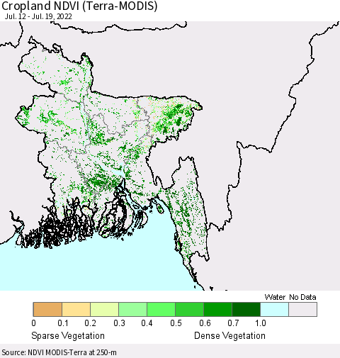 Bangladesh Cropland NDVI (Terra-MODIS) Thematic Map For 7/12/2022 - 7/19/2022