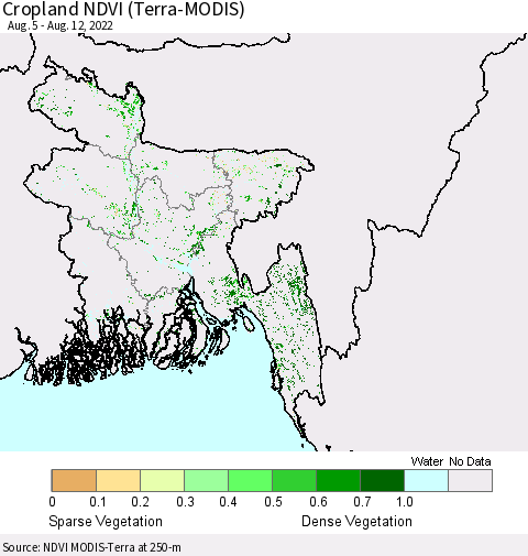 Bangladesh Cropland NDVI (Terra-MODIS) Thematic Map For 8/5/2022 - 8/12/2022