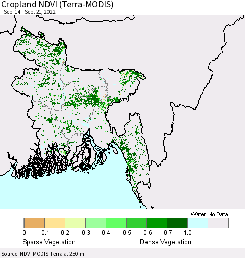 Bangladesh Cropland NDVI (Terra-MODIS) Thematic Map For 9/14/2022 - 9/21/2022