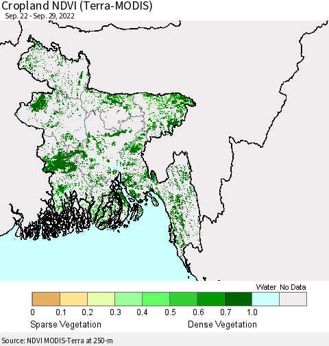 Bangladesh Cropland NDVI (Terra-MODIS) Thematic Map For 9/22/2022 - 9/29/2022