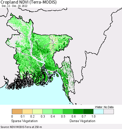 Bangladesh Cropland NDVI (Terra-MODIS) Thematic Map For 12/11/2022 - 12/18/2022