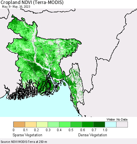 Bangladesh Cropland NDVI (Terra-MODIS) Thematic Map For 5/9/2023 - 5/16/2023