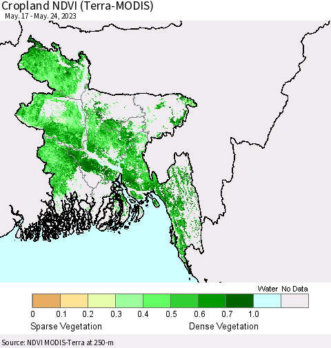 Bangladesh Cropland NDVI (Terra-MODIS) Thematic Map For 5/17/2023 - 5/24/2023