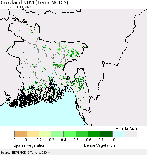 Bangladesh Cropland NDVI (Terra-MODIS) Thematic Map For 7/12/2023 - 7/19/2023