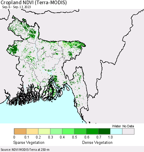 Bangladesh Cropland NDVI (Terra-MODIS) Thematic Map For 9/6/2023 - 9/13/2023