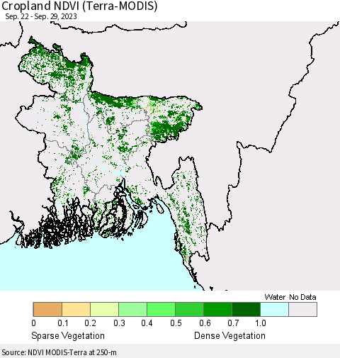Bangladesh Cropland NDVI (Terra-MODIS) Thematic Map For 9/22/2023 - 9/29/2023