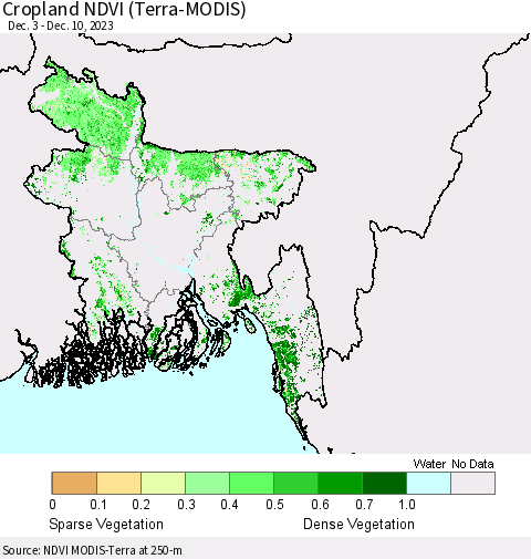 Bangladesh Cropland NDVI (Terra-MODIS) Thematic Map For 12/3/2023 - 12/10/2023