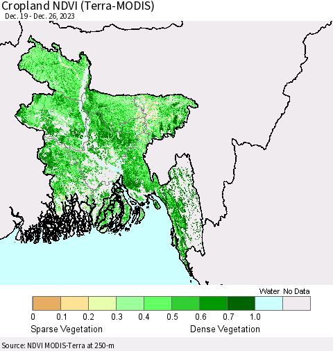 Bangladesh Cropland NDVI (Terra-MODIS) Thematic Map For 12/19/2023 - 12/26/2023