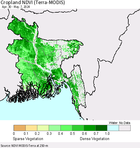 Bangladesh Cropland NDVI (Terra-MODIS) Thematic Map For 4/30/2024 - 5/7/2024