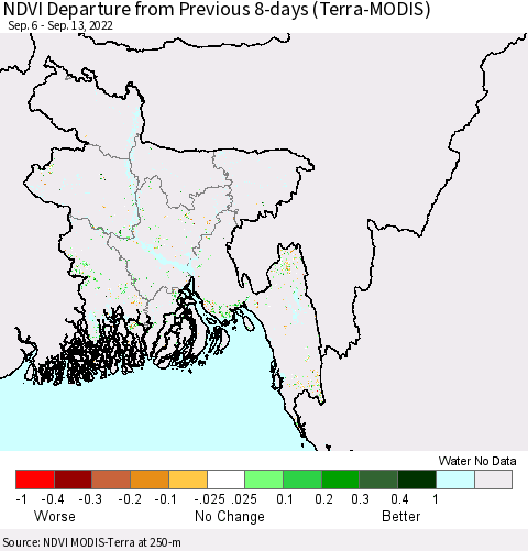 Bangladesh NDVI Departure from Previous 8-days (Terra-MODIS) Thematic Map For 9/6/2022 - 9/13/2022