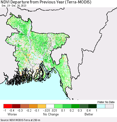 Bangladesh NDVI Departure from Previous Year (Terra-MODIS) Thematic Map For 12/19/2023 - 12/26/2023